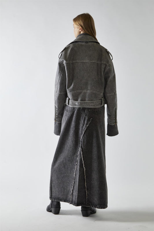 Biker Long sleeve Jacket - Grey Distressed Pu