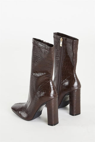 Brown Croc Calf High Heeled Boot