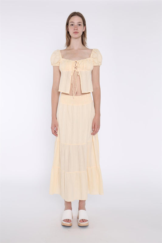 Pale-Lemon Tiered Maxi-Skirt
