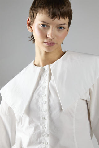 White Button-Front Long Sleeve Top