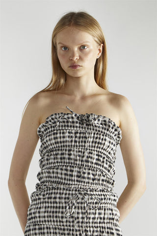 Black White Gingham-Print Bardot Crop-Top