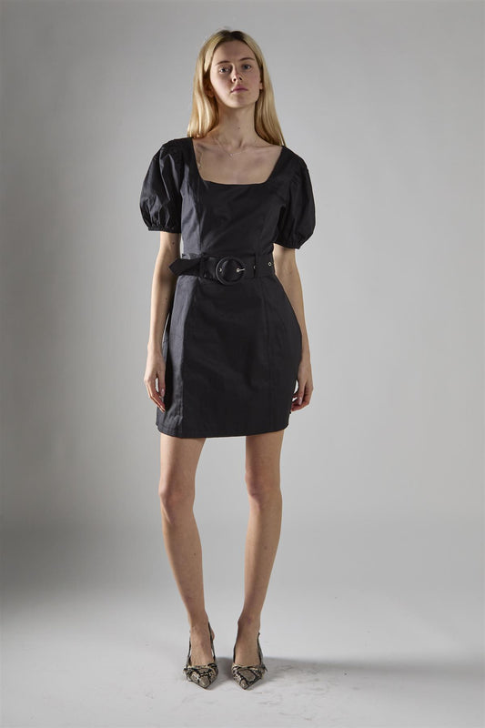 Black Belted Peplum Mini-Dress