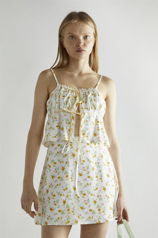 Orange-Pink Spring-Floral Tie-Front Crop-Top