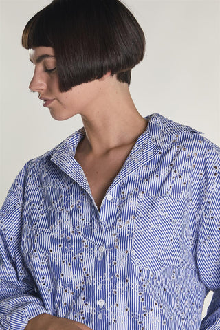Embroidered Stripe Button Shirt