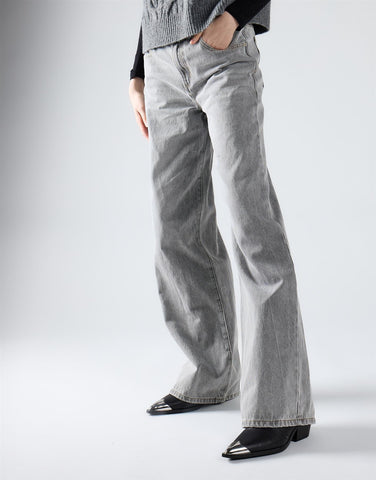 Light Grey Wash Mid Rise Baggy Jeans