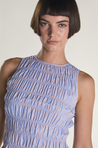 Blue Orange Stripe Shirring Vest Top