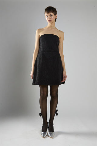 Black-Glitter A-Line Bandeau Mini-Dress
