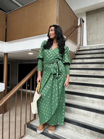 Green Mini Dot Long Sleeve Wrap Dress