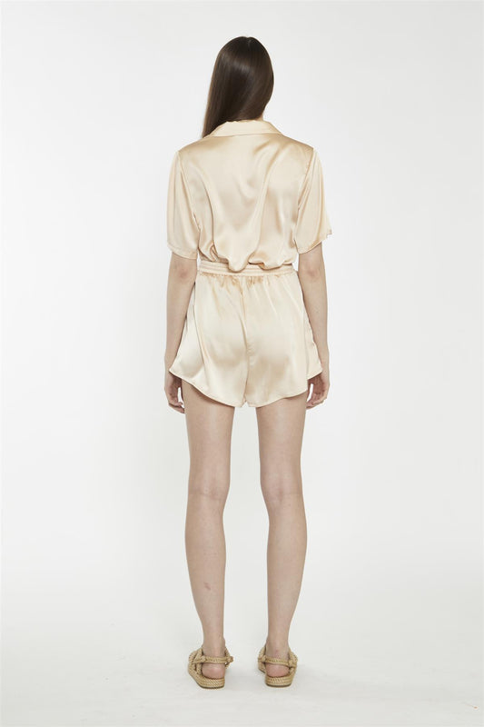 Loose High Waisted Shorts - Peach Champagne Sateen