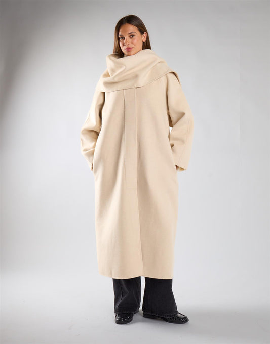 Cream Scarf Long Coat