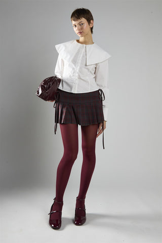 Grey Red Check Pleated Mini Skirt