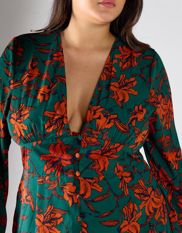 Glamorous Curve Green Rust Floral Multi Channel Maxi Dress
