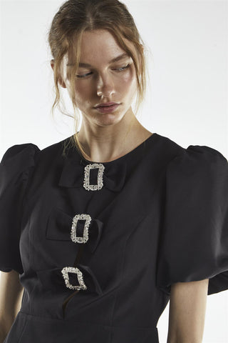Black Buckle Bow Mini-Dress
