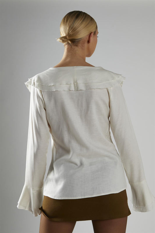 Off-White Ruffle-Front Blouse