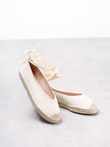 Natural Woven Tie Ankle Shoes