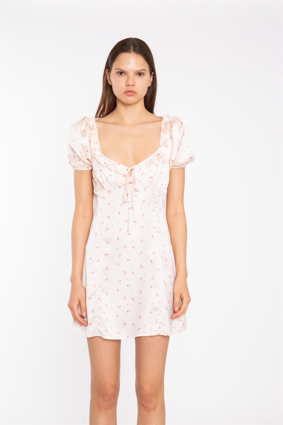 Shift Short Dress - Peach Pink Daisy