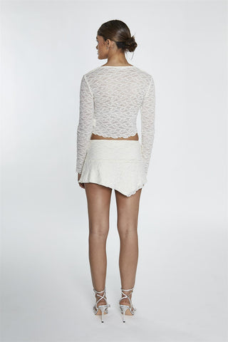 Low Waist Lace Mini Skirt in Cream Lace
