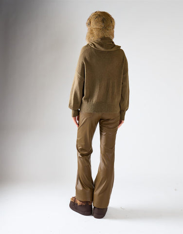 Khaki PU Patch Pockets Trousers