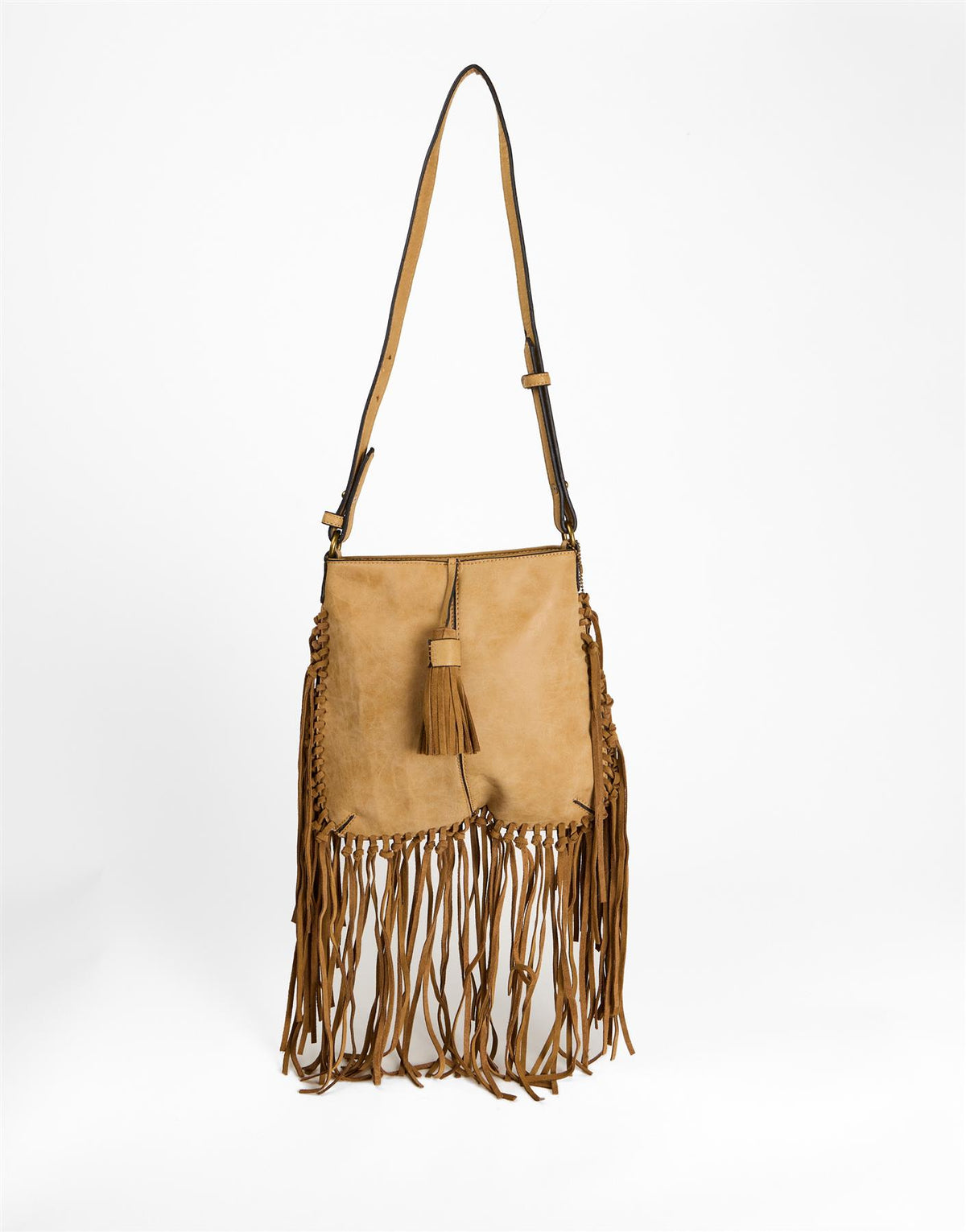 Beige Boho Fringe Shoulder Bag