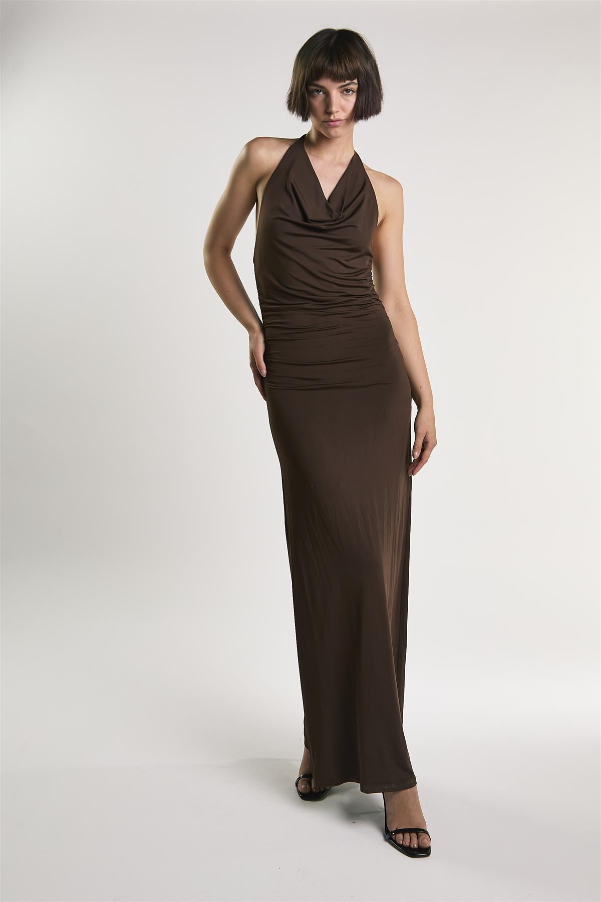 Chocolate Cowl Neck Maxi Dress