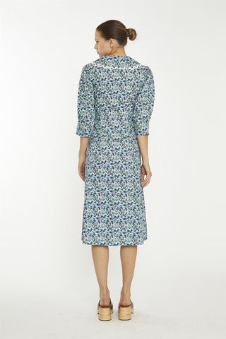 Navy Vintage Floral Collared Midaxi-Dress