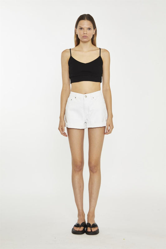 White Turn-Up Denim-Shorts