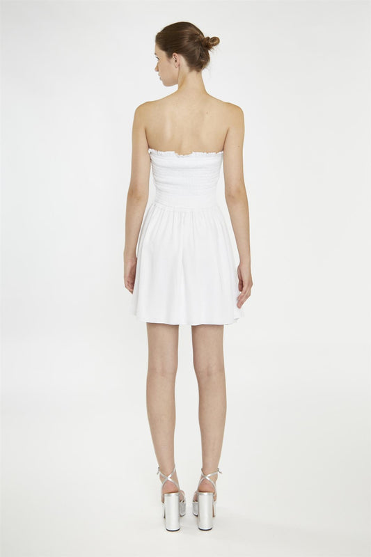 White Strapless Smocked Mini-Dress