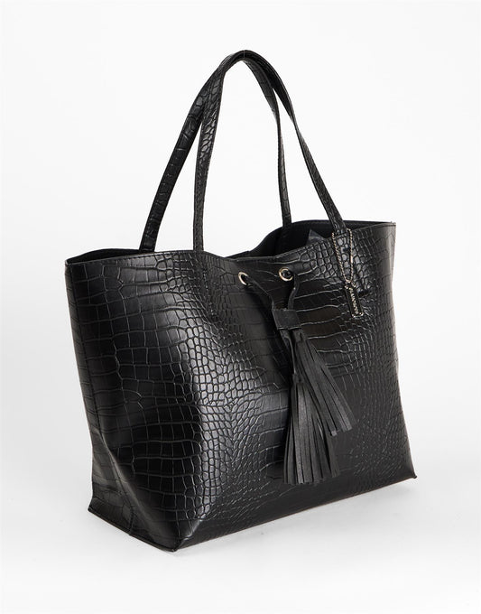 Black Eyelet Tassel Tote Bag