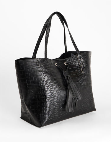 Black Eyelet Tassel Tote Bag