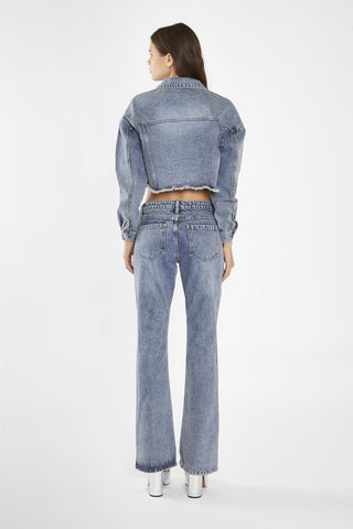 Heavy-Vintage Wash Heart Cut-Out Crop-Jacket