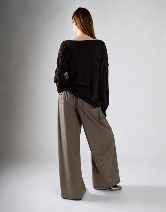 Smoke Brown Wide Leg Trousers