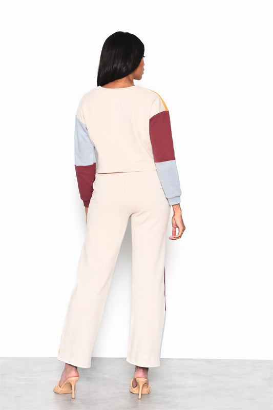 Mutli-Colourblock Long Sleeve Crop-Top