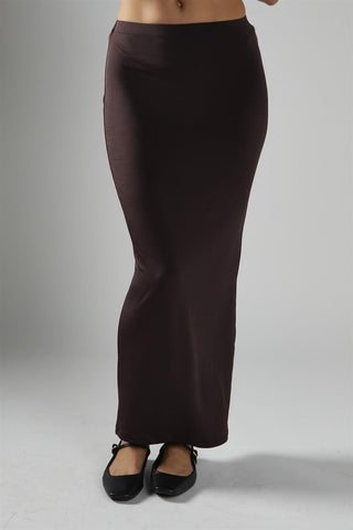 Chocolate-Brown Soft-Drape Maxi-Skirt