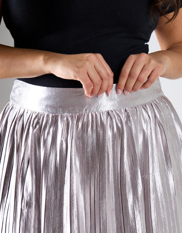 Glamorous Curve Light Silver Pleated Midi Skirt