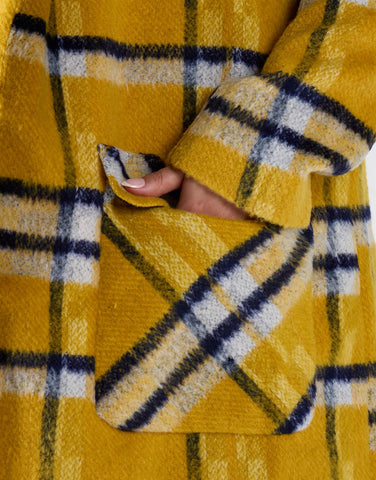 Glamorous Curve Yellow Check Open-Front Coat