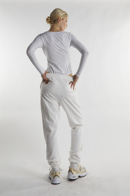 White Loopback Slouchy Fit Joggers