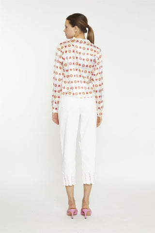 Pastel Tile Print Floral Button-Up Crop-Top