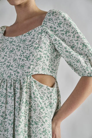 Green Ditsy Tie Back Square Neck Mini Dresses