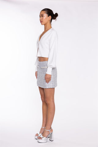 Off White Rhinestone Button Cropped Cardigan