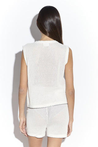 White Knit Top with Contrast Coverstitching