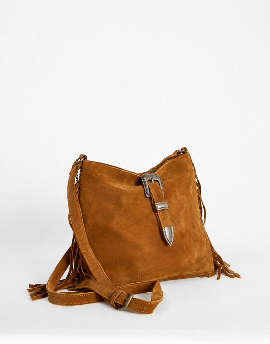 Brown Suede Western Buckle Crossbody Bag