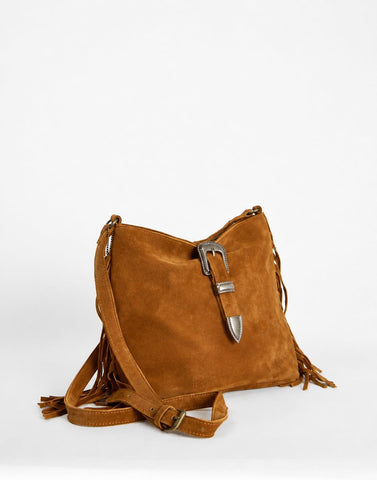 Brown Suede Western Buckle Crossbody Bag