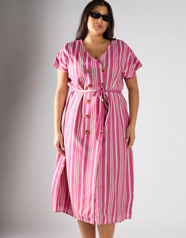 Glamorous Pink Varied Stripe Midi Dress