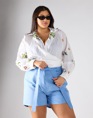 Glamorous Curve Blue  Belted Shorts