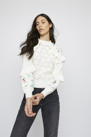 Ivory Ruffle-Mini-Floral Long Sleeve-Jumper