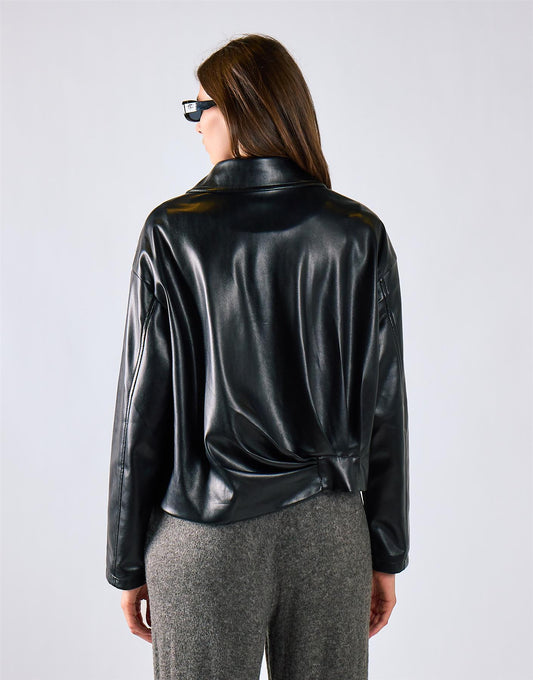 Black Pu Zip Up Jacket