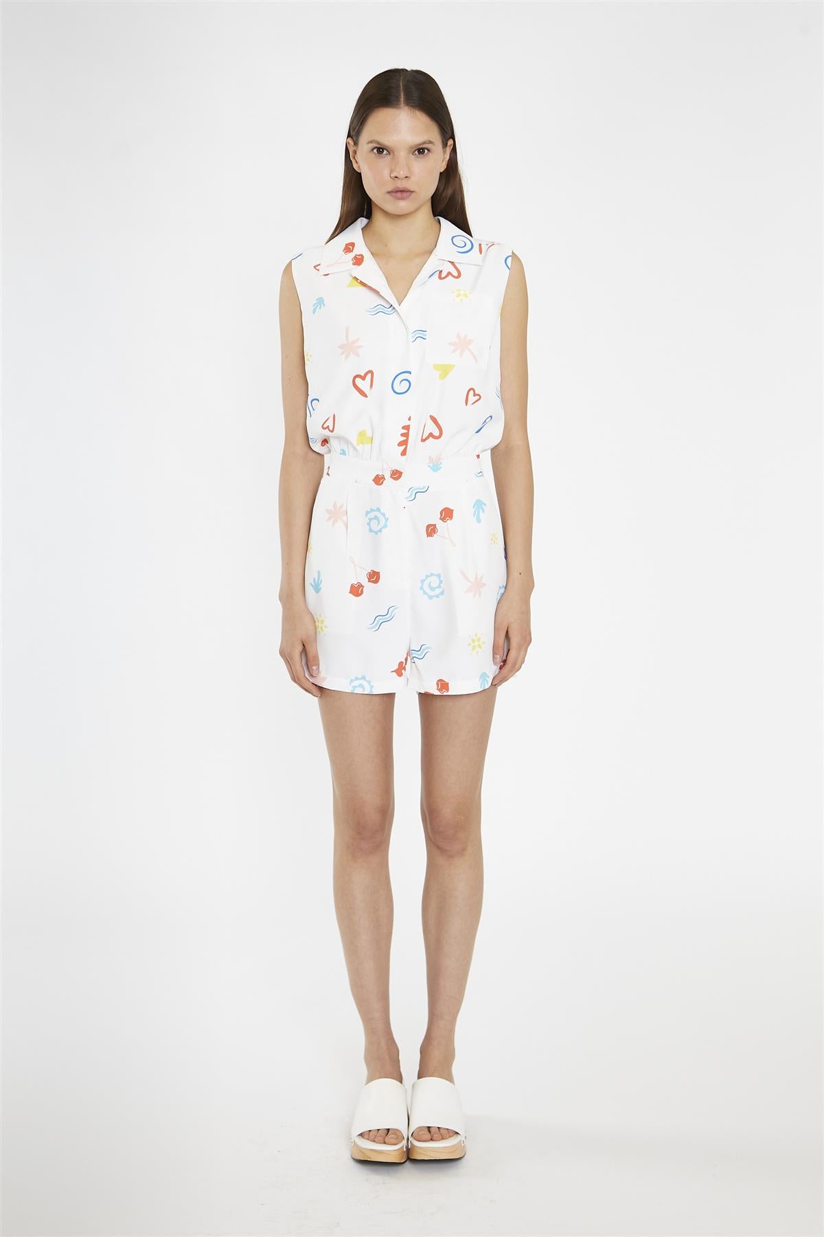 Vacation-Print Collared Playsuit