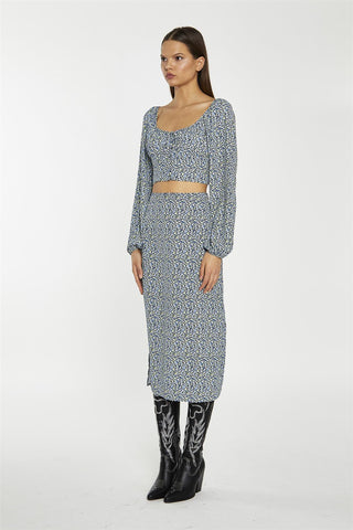 Pencil Midi Skirt - Blue Lime Ditsy