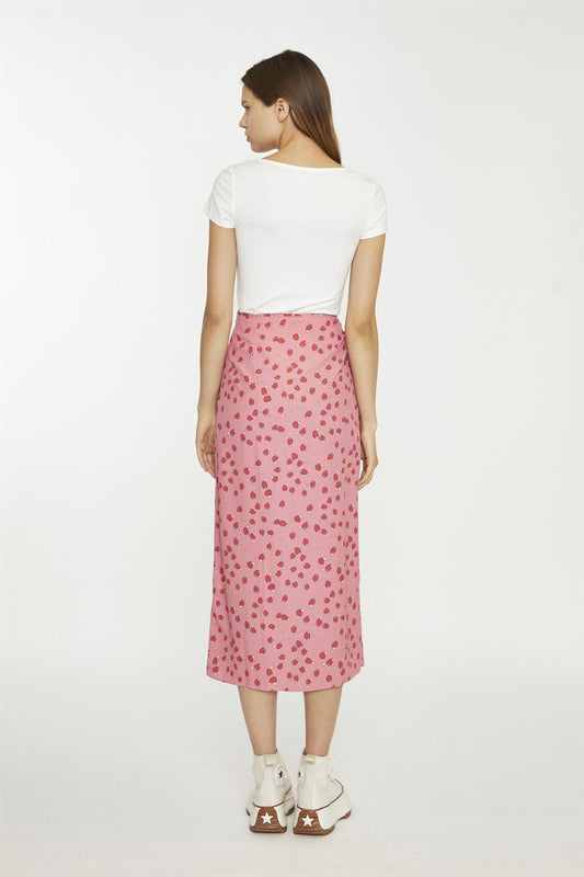 Pink Strawberry-Print Midaxi-Skirt