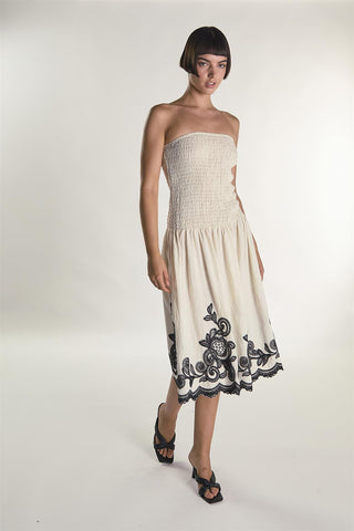 Cream Black Border Bandeau Midi Dress